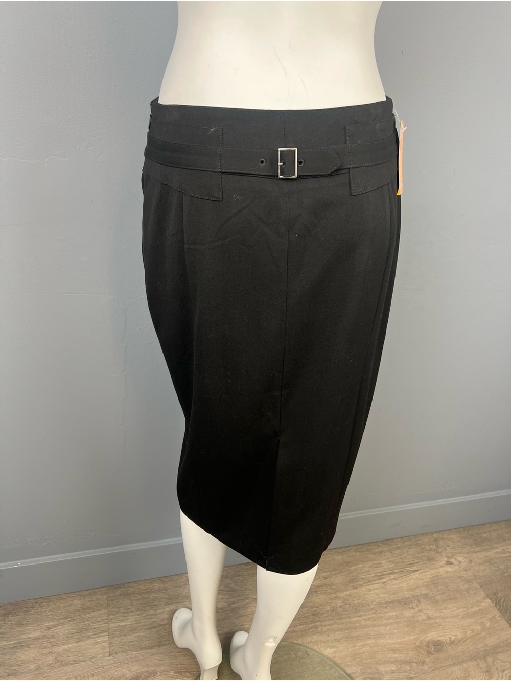 Express Classic Black Mid-Length Pencil Skirt with Waist Belt Detail on Back